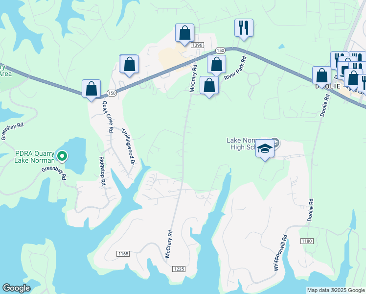 map of restaurants, bars, coffee shops, grocery stores, and more near McCrary Road in Mooresville