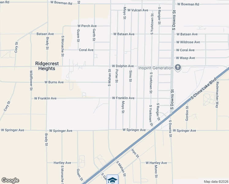 map of restaurants, bars, coffee shops, grocery stores, and more near 1420 Porter Street in Ridgecrest