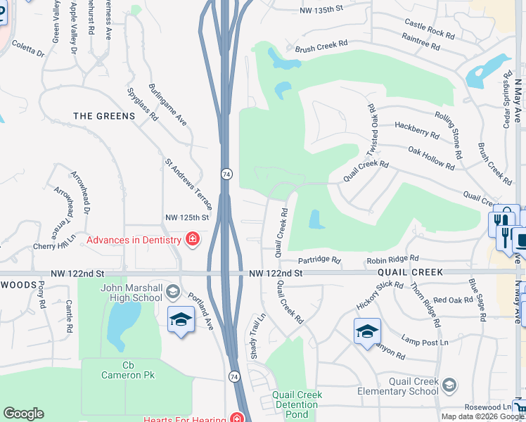 map of restaurants, bars, coffee shops, grocery stores, and more near 12604 Maple Ridge Road in Oklahoma City