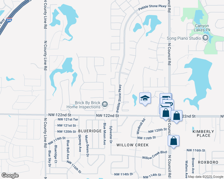 map of restaurants, bars, coffee shops, grocery stores, and more near 8405 Northwest 124th Circle in Oklahoma City