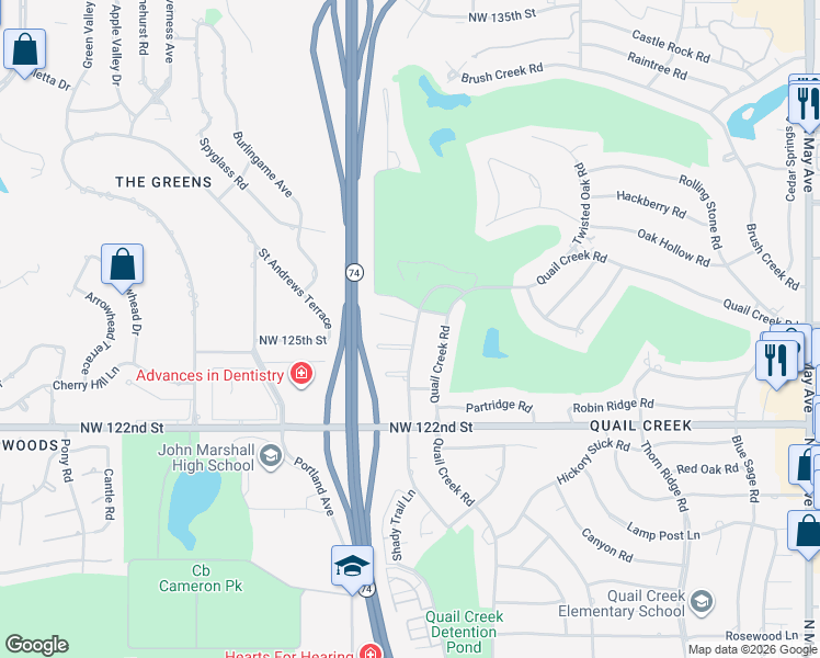 map of restaurants, bars, coffee shops, grocery stores, and more near 12604 Maple Ridge Road in Oklahoma City