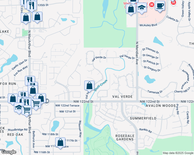 map of restaurants, bars, coffee shops, grocery stores, and more near 5016 Echo Glen Circle in Oklahoma City