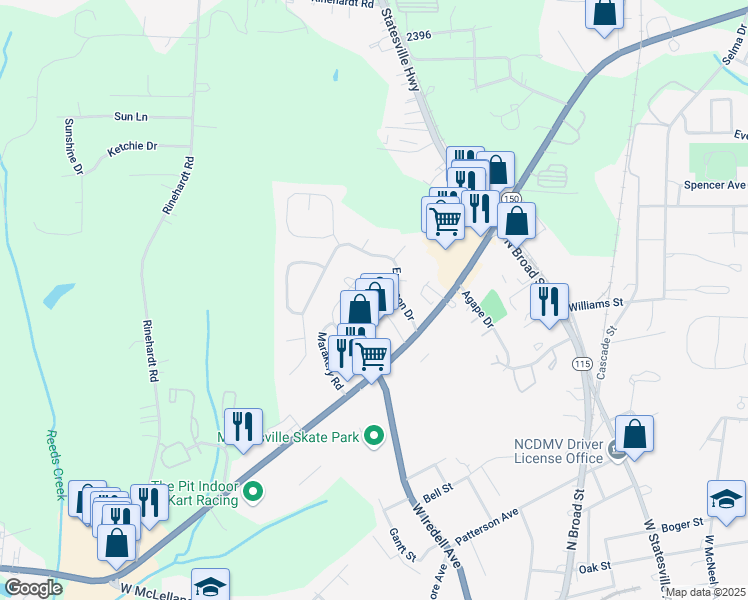 map of restaurants, bars, coffee shops, grocery stores, and more near 194 Limerick Road in Mooresville