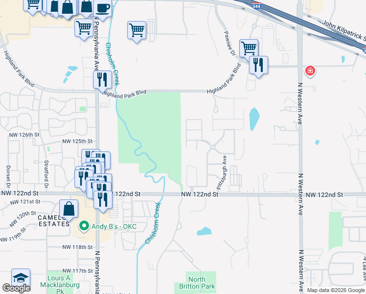 map of restaurants, bars, coffee shops, grocery stores, and more near 12509 Edison Drive in Oklahoma City