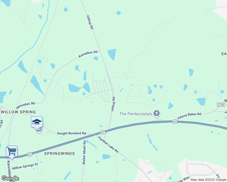 map of restaurants, bars, coffee shops, grocery stores, and more near 6493 Hilltop Road in Fuquay-Varina