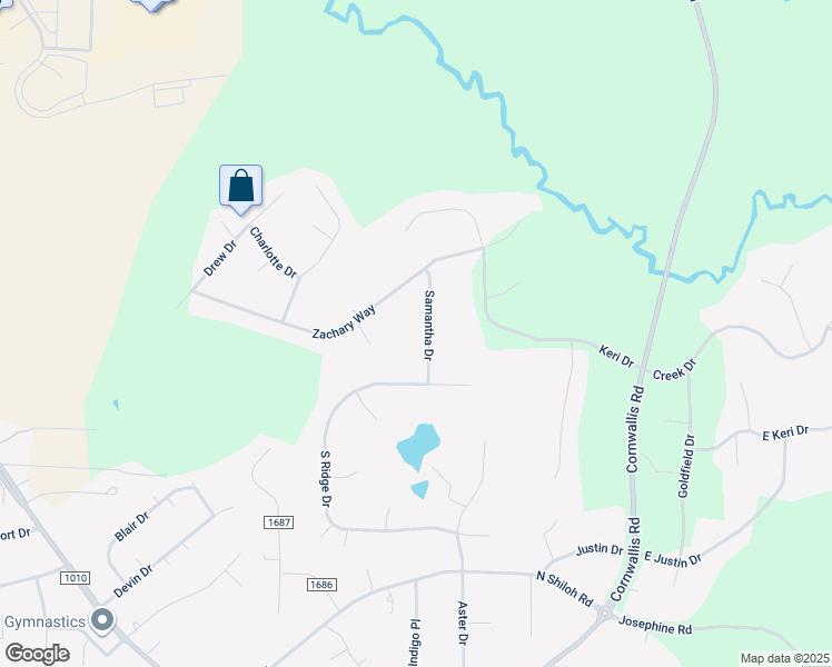 map of restaurants, bars, coffee shops, grocery stores, and more near 116 Samantha Drive in Garner