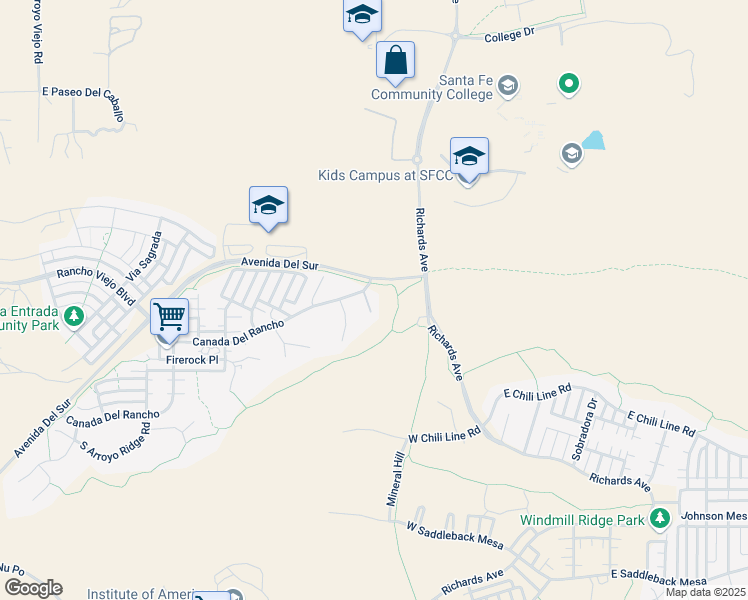 map of restaurants, bars, coffee shops, grocery stores, and more near 4A Canada Del Rancho in Santa Fe