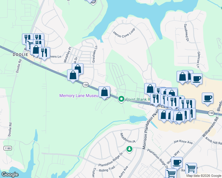 map of restaurants, bars, coffee shops, grocery stores, and more near 774 River Highway in Mooresville