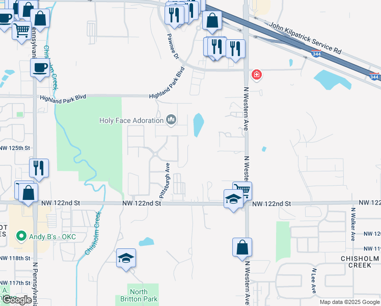 map of restaurants, bars, coffee shops, grocery stores, and more near 12620 Heritage Oaks Drive in Oklahoma City