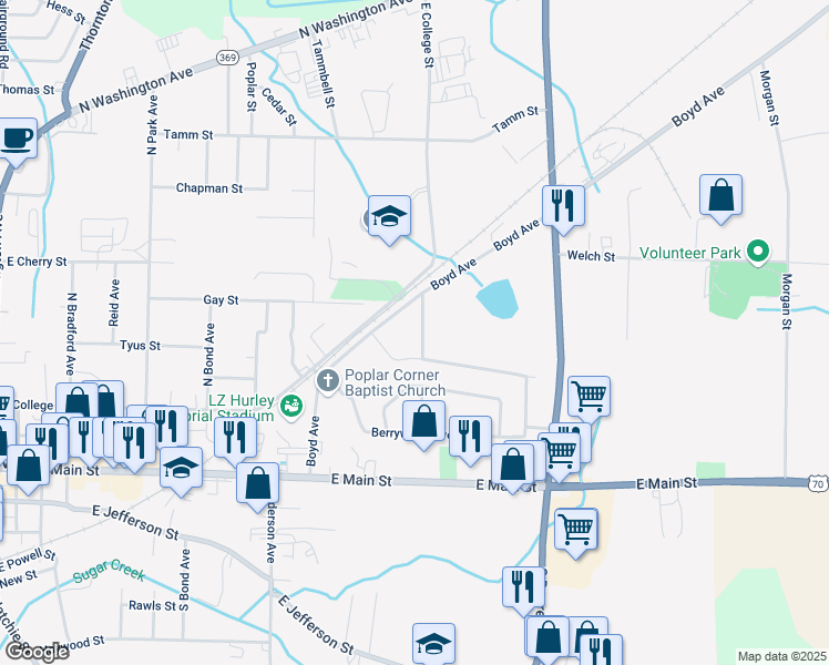 map of restaurants, bars, coffee shops, grocery stores, and more near 1120 Edgewood Ave in Brownsville