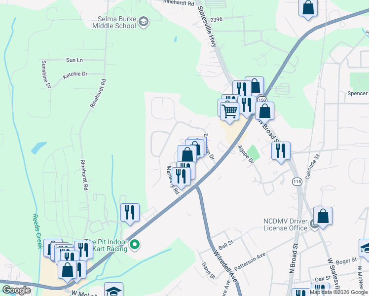 map of restaurants, bars, coffee shops, grocery stores, and more near 158 Limerick Road in Mooresville
