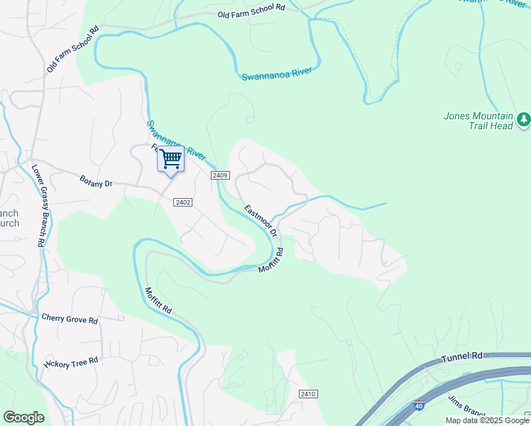 map of restaurants, bars, coffee shops, grocery stores, and more near 19 Riverview Parkway in Asheville