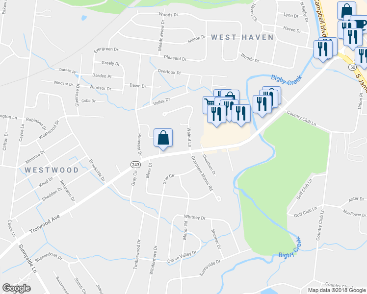 map of restaurants, bars, coffee shops, grocery stores, and more near 2702 Trotwood Avenue in Columbia
