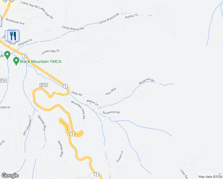 map of restaurants, bars, coffee shops, grocery stores, and more near 231 Fern Way in Black Mountain