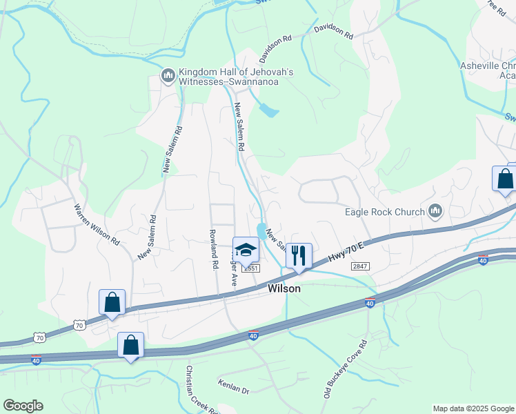 map of restaurants, bars, coffee shops, grocery stores, and more near 417 New Salem Road in Swannanoa