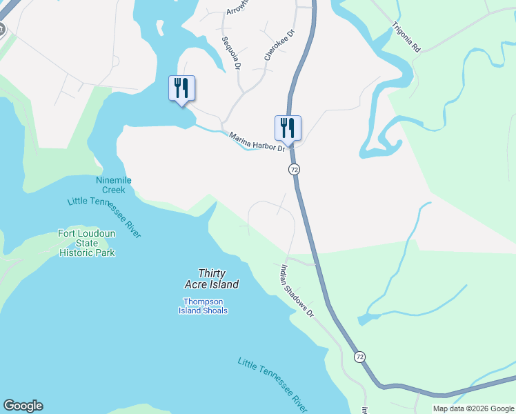 map of restaurants, bars, coffee shops, grocery stores, and more near 224 Indian Shadows Drive in Maryville