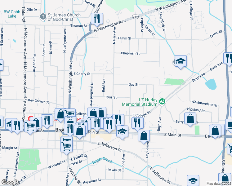 map of restaurants, bars, coffee shops, grocery stores, and more near 484 North Park Avenue in Brownsville