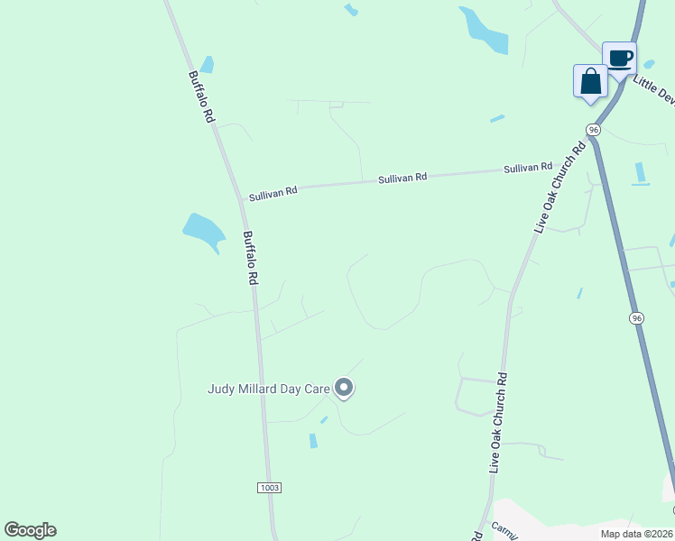 map of restaurants, bars, coffee shops, grocery stores, and more near Whistle Post Drive in Johnston County