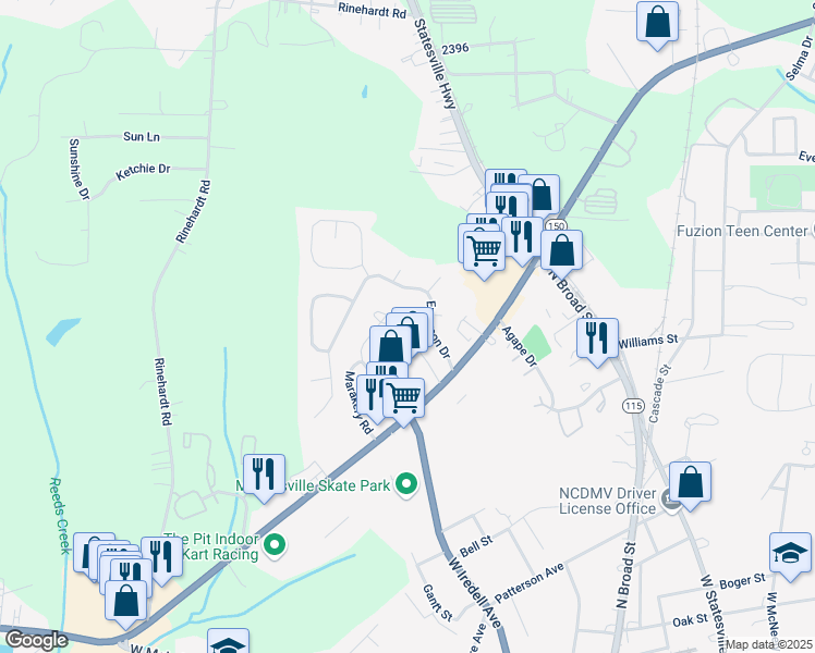 map of restaurants, bars, coffee shops, grocery stores, and more near 188c Limerick Road in Mooresville