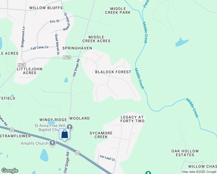 map of restaurants, bars, coffee shops, grocery stores, and more near Blalock Forest Drive in Willow Spring