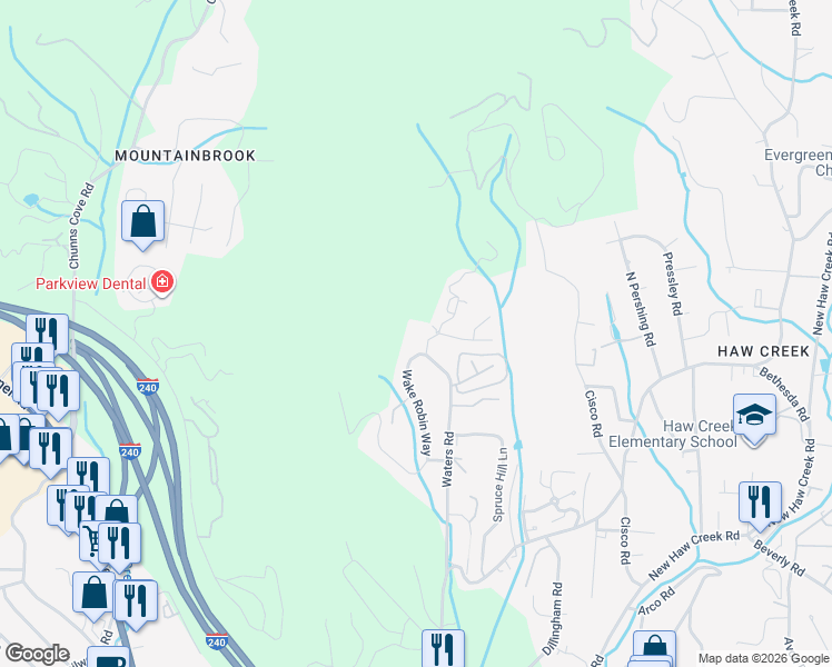 map of restaurants, bars, coffee shops, grocery stores, and more near 1 Rocking Porch Road in Asheville