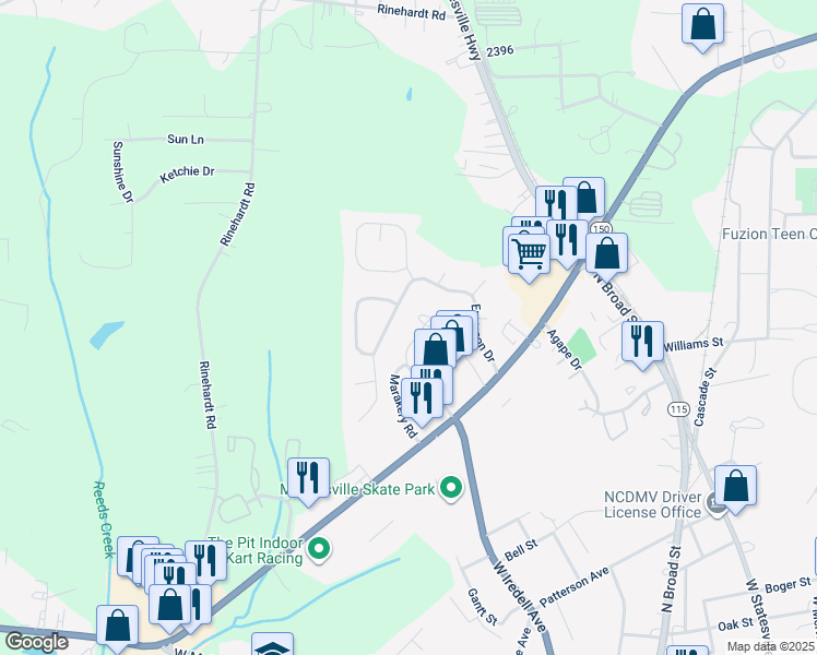 map of restaurants, bars, coffee shops, grocery stores, and more near 151 Limerick Road in Mooresville