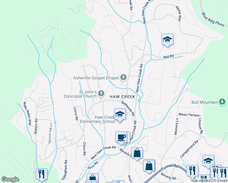 map of restaurants, bars, coffee shops, grocery stores, and more near 29 Melton Drive in Asheville