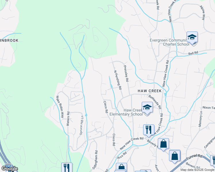 map of restaurants, bars, coffee shops, grocery stores, and more near 91 Cisco Road in Asheville