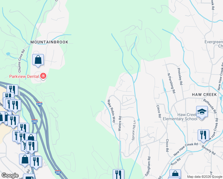 map of restaurants, bars, coffee shops, grocery stores, and more near 1 Rocking Porch Road in Asheville