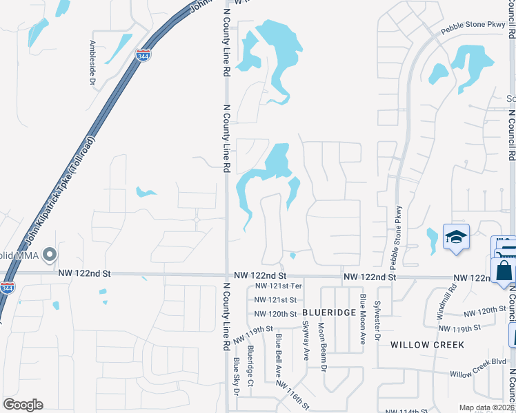 map of restaurants, bars, coffee shops, grocery stores, and more near 12617 Pinewood Lane in Oklahoma City