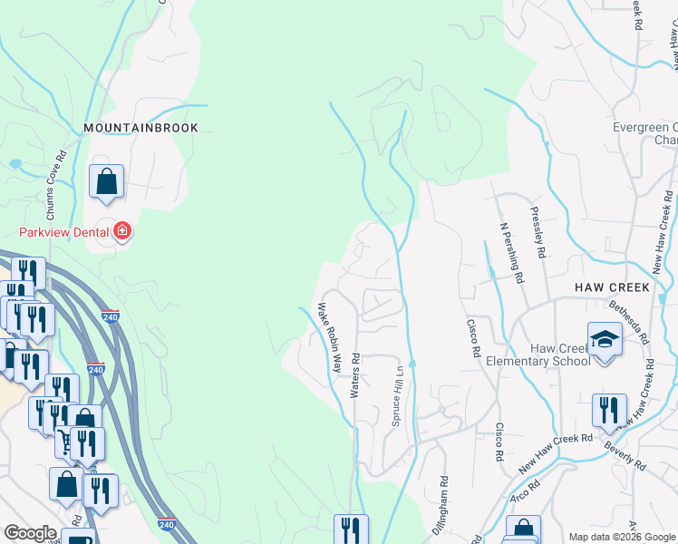 map of restaurants, bars, coffee shops, grocery stores, and more near 1 Rocking Porch Road in Asheville