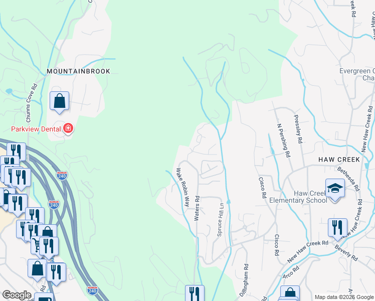 map of restaurants, bars, coffee shops, grocery stores, and more near 1 Rocking Porch Road in Asheville