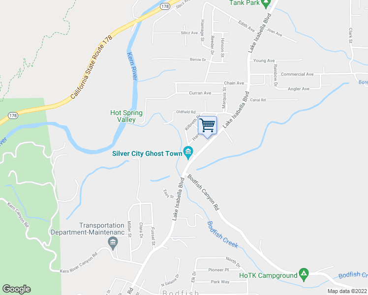 map of restaurants, bars, coffee shops, grocery stores, and more near 1709 Kilbreth Drive in Bodfish