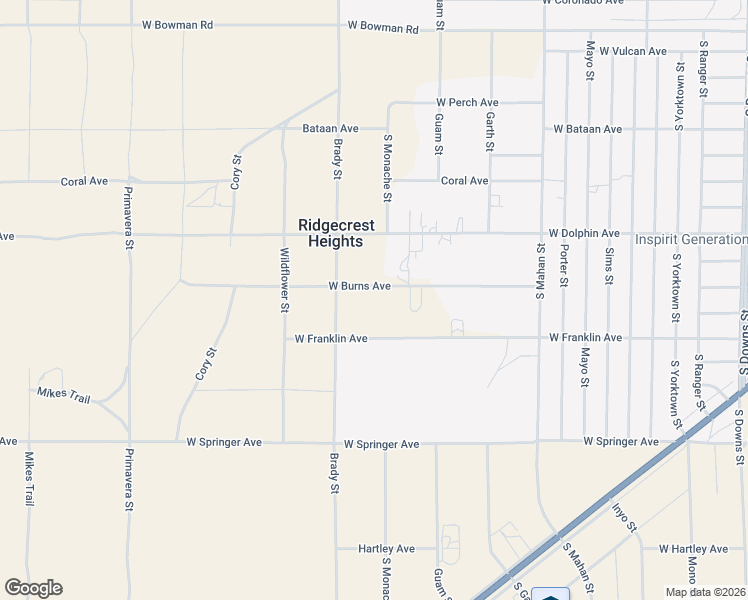 map of restaurants, bars, coffee shops, grocery stores, and more near 1559 West Burns Avenue in Ridgecrest