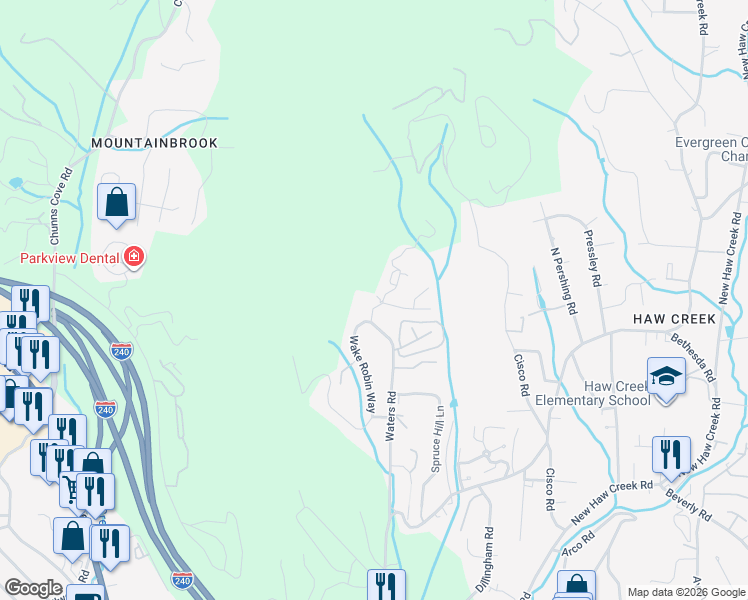 map of restaurants, bars, coffee shops, grocery stores, and more near 1 Rocking Porch Road in Asheville