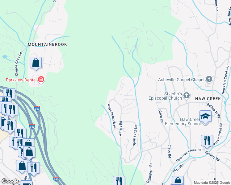 map of restaurants, bars, coffee shops, grocery stores, and more near 1 Rocking Porch Road in Asheville
