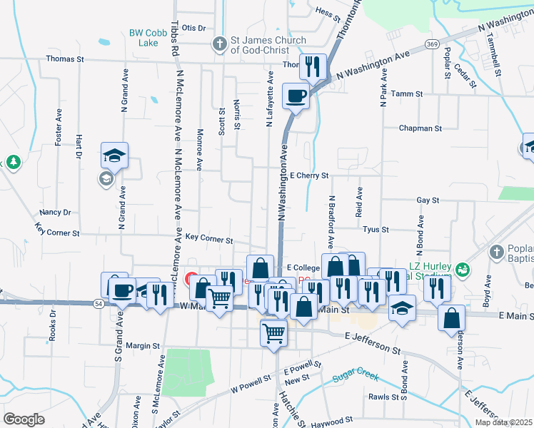 map of restaurants, bars, coffee shops, grocery stores, and more near 326 North Wilson Avenue in Brownsville