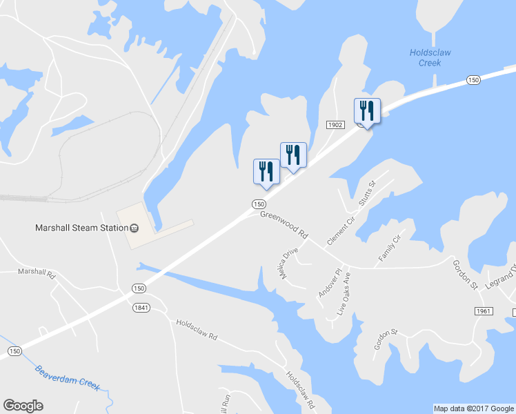 map of restaurants, bars, coffee shops, grocery stores, and more near 8693 Highway 150 in Lake Norman of Catawba