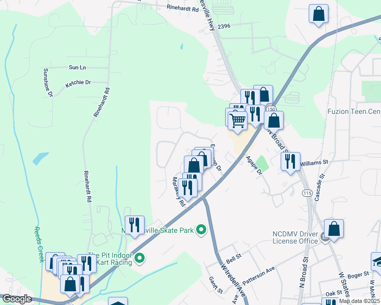 map of restaurants, bars, coffee shops, grocery stores, and more near 188c Limerick Road in Mooresville