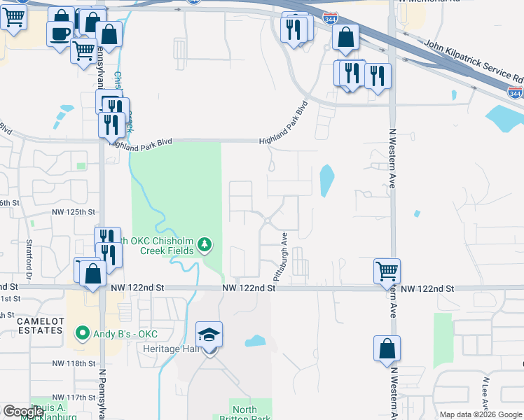 map of restaurants, bars, coffee shops, grocery stores, and more near 1528 Northwest 125th Street in Oklahoma City