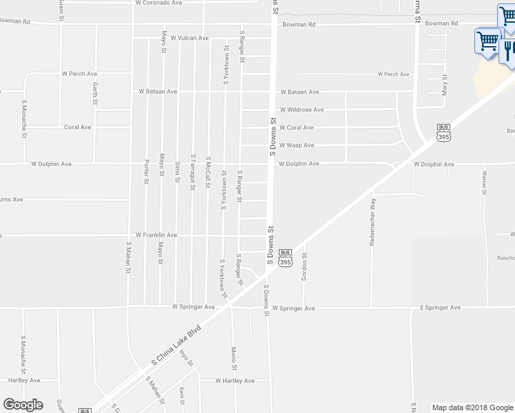 map of restaurants, bars, coffee shops, grocery stores, and more near 915 West Burns Avenue in Ridgecrest