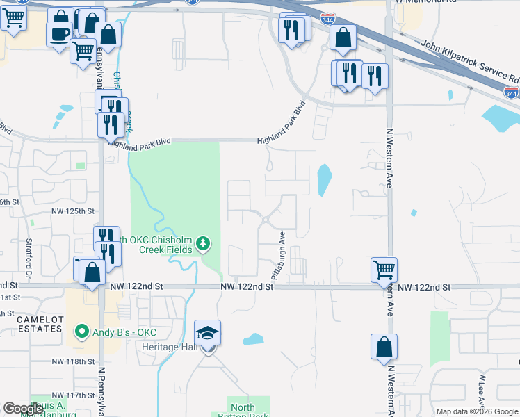 map of restaurants, bars, coffee shops, grocery stores, and more near 1528 Northwest 125th Street in Oklahoma City