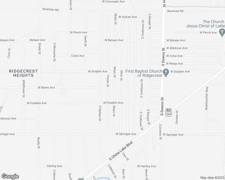 map of restaurants, bars, coffee shops, grocery stores, and more near 1409 Mayo Street in Ridgecrest