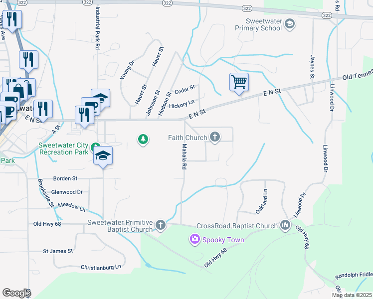 map of restaurants, bars, coffee shops, grocery stores, and more near 207 Mahala Road in Sweetwater