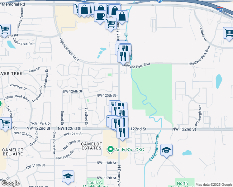 map of restaurants, bars, coffee shops, grocery stores, and more near 12601 North Pennsylvania Avenue in Oklahoma City