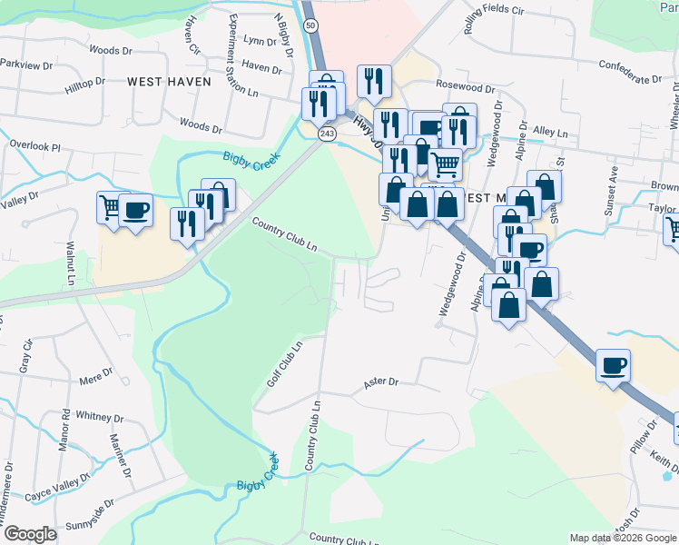 map of restaurants, bars, coffee shops, grocery stores, and more near 2015 Country Club Lane in Columbia