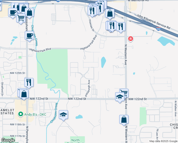 map of restaurants, bars, coffee shops, grocery stores, and more near 12613 William Penn Boulevard in Oklahoma City