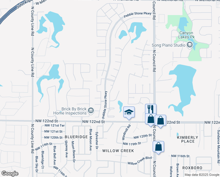 map of restaurants, bars, coffee shops, grocery stores, and more near 12701 Carriage Way in Oklahoma City