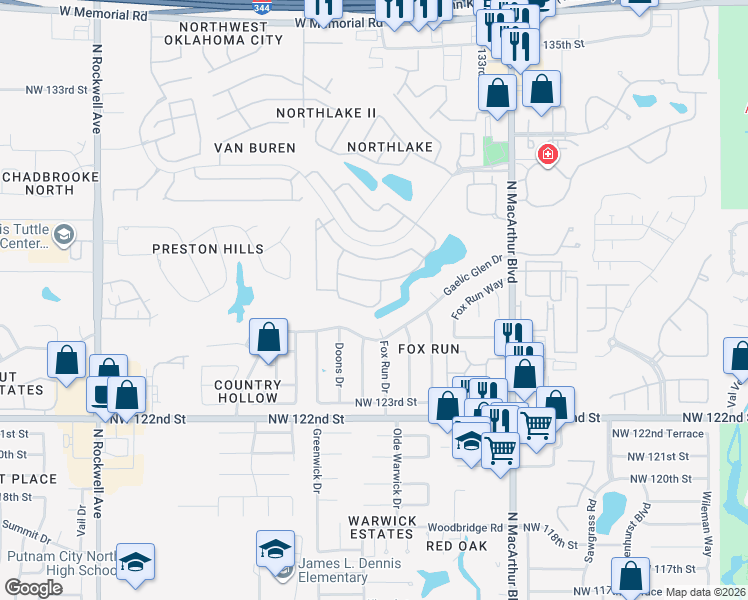 map of restaurants, bars, coffee shops, grocery stores, and more near 6313 Westway in Oklahoma City