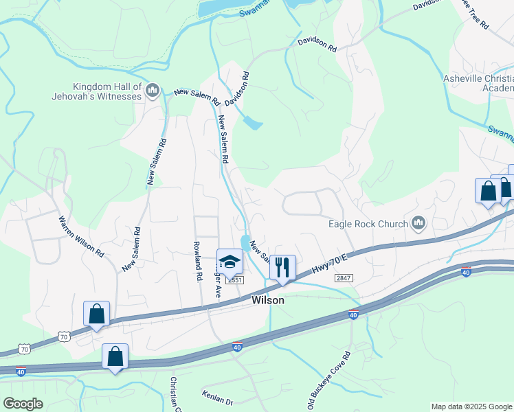 map of restaurants, bars, coffee shops, grocery stores, and more near 7 Kimberly Lane in Swannanoa